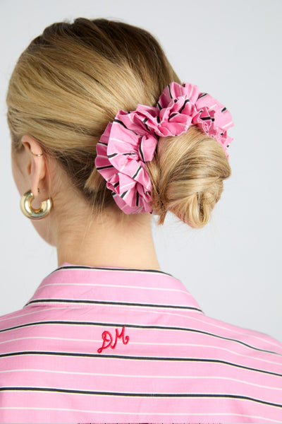 garter scrunchie in bold pink stripe