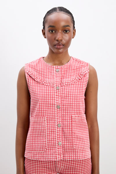 mari vest top- red gingham