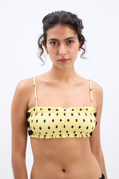 shirred bow bikini top - butter spot
