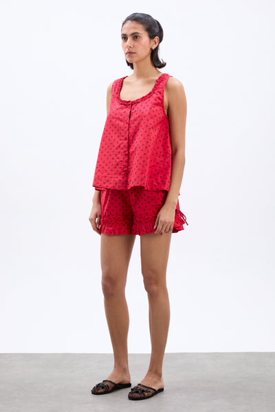 mafalda ruffle neck top - red cherry