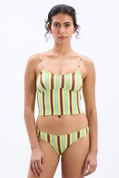 picot trim tankini top - tropical stripe