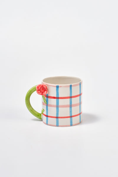 hand painted tulip handle mug - check