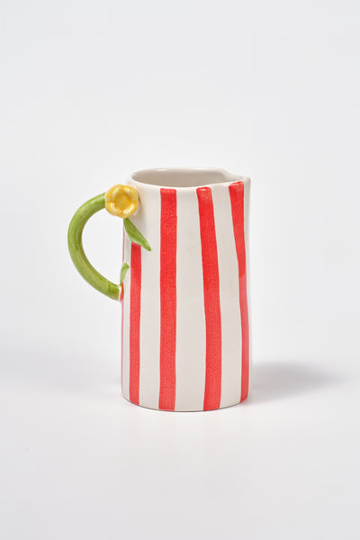 hand painted tulip jug - bold red stripe