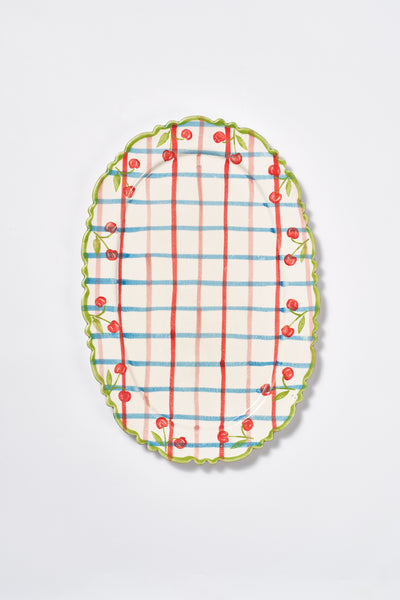 hand painted cherry frilly platter - check