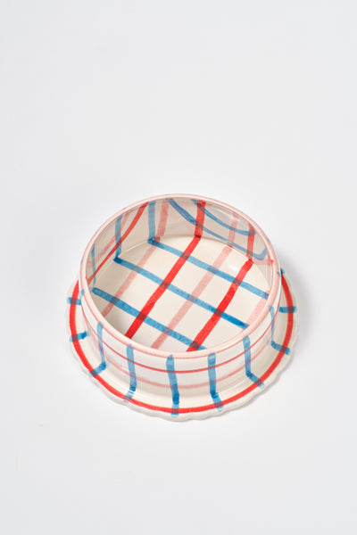 hand painted ceramic pet bowl - tulip check