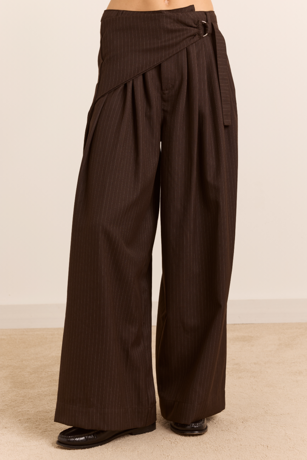 Fabia Trouser - Choc Pinstripe – Damson Madder