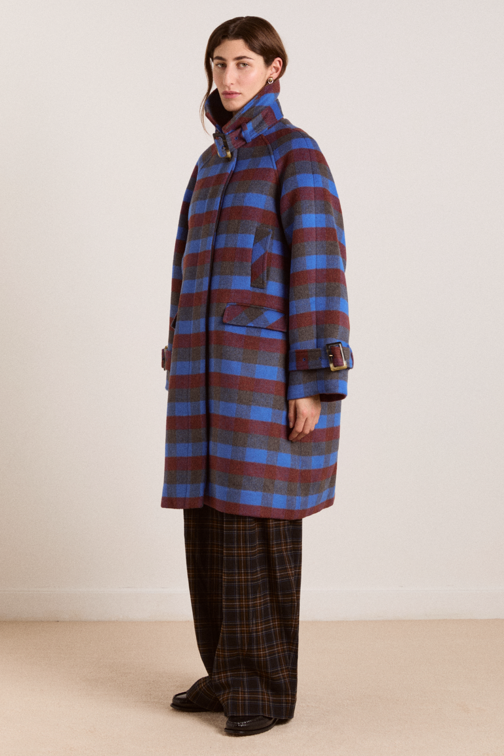 vivi wool coat - blue/brick