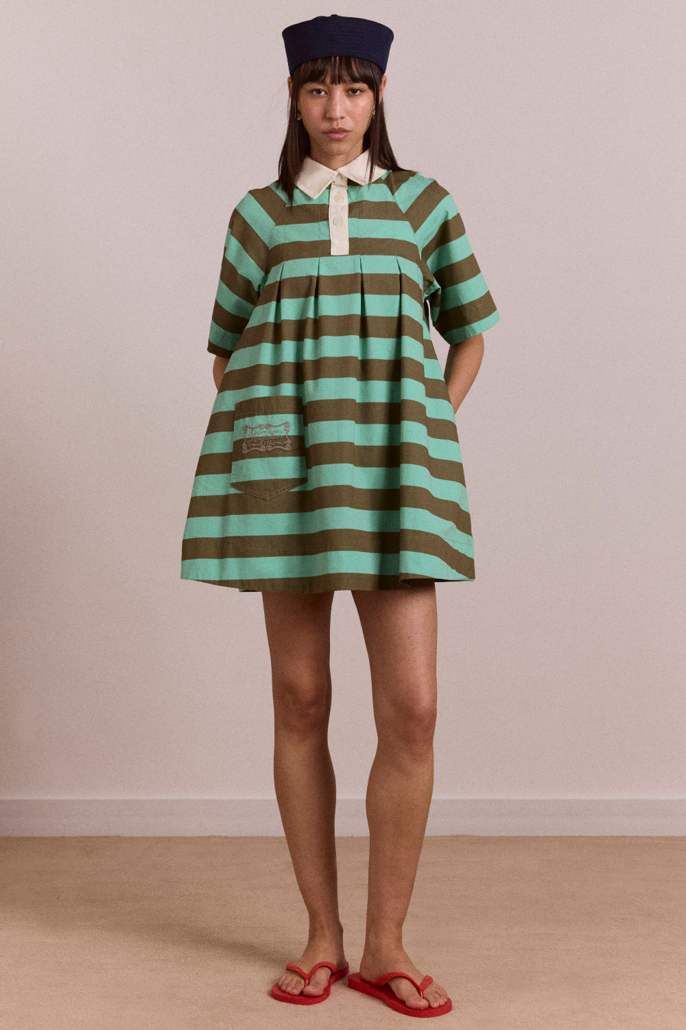 maggie mini polo dress - aqua olive stripe 10 / Green maggie mini polo dress - aqua olive stripe 10 / Green