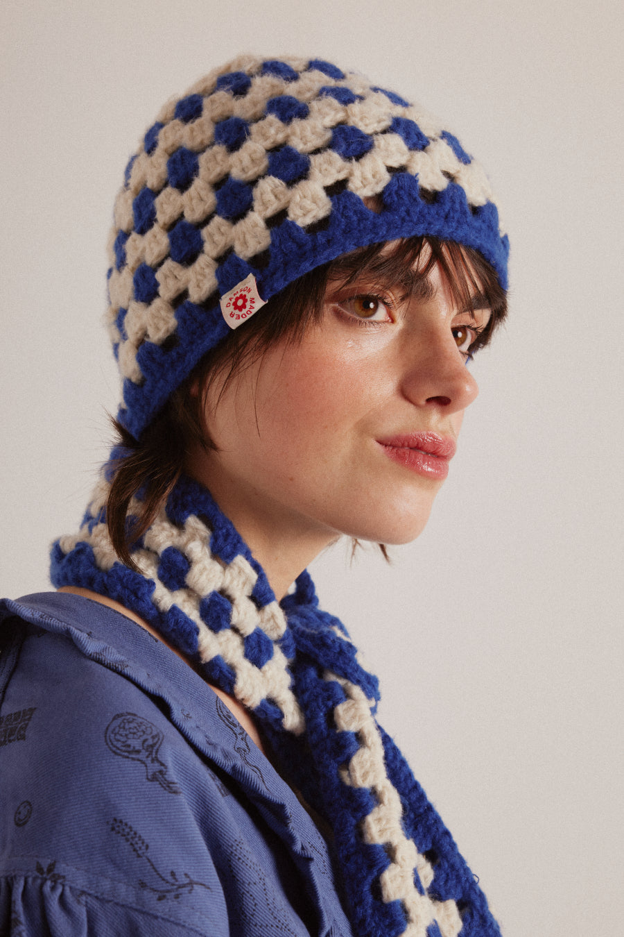 Blue store crochet hat