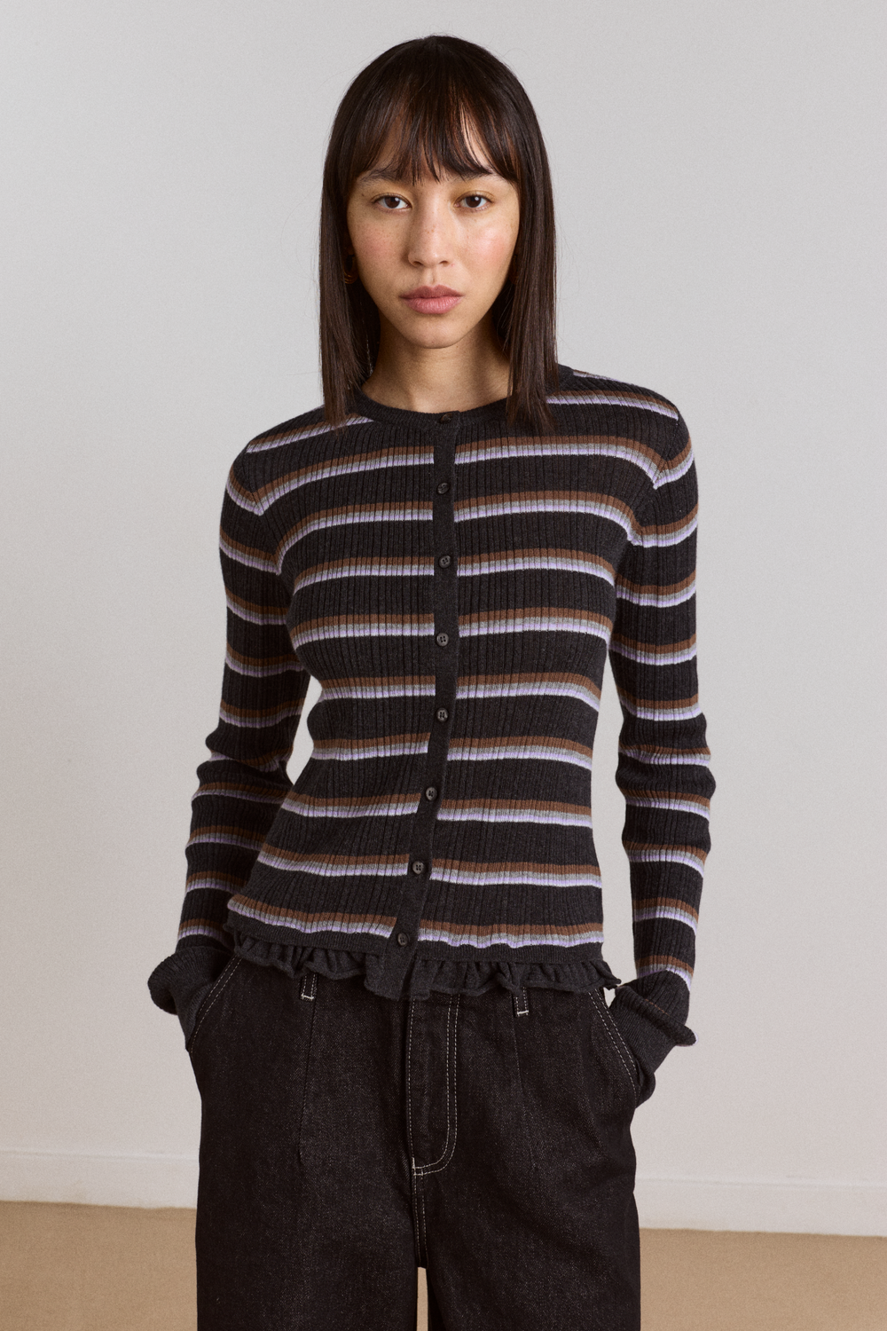 anelis cotton merino blend cardigan- multi stripe