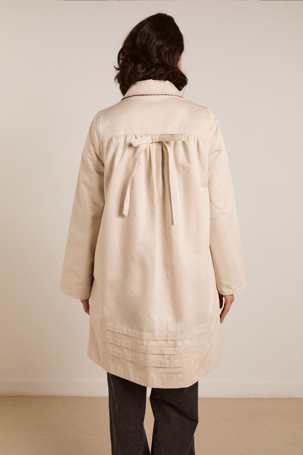 mercedes bow reversible trench - gingham & ecru