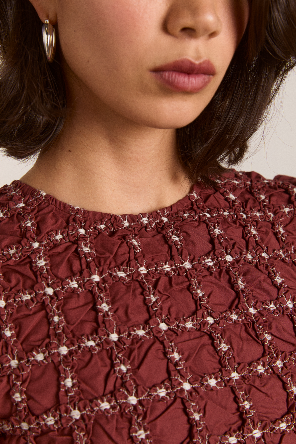 audrey midi dress - burg/butter stitching