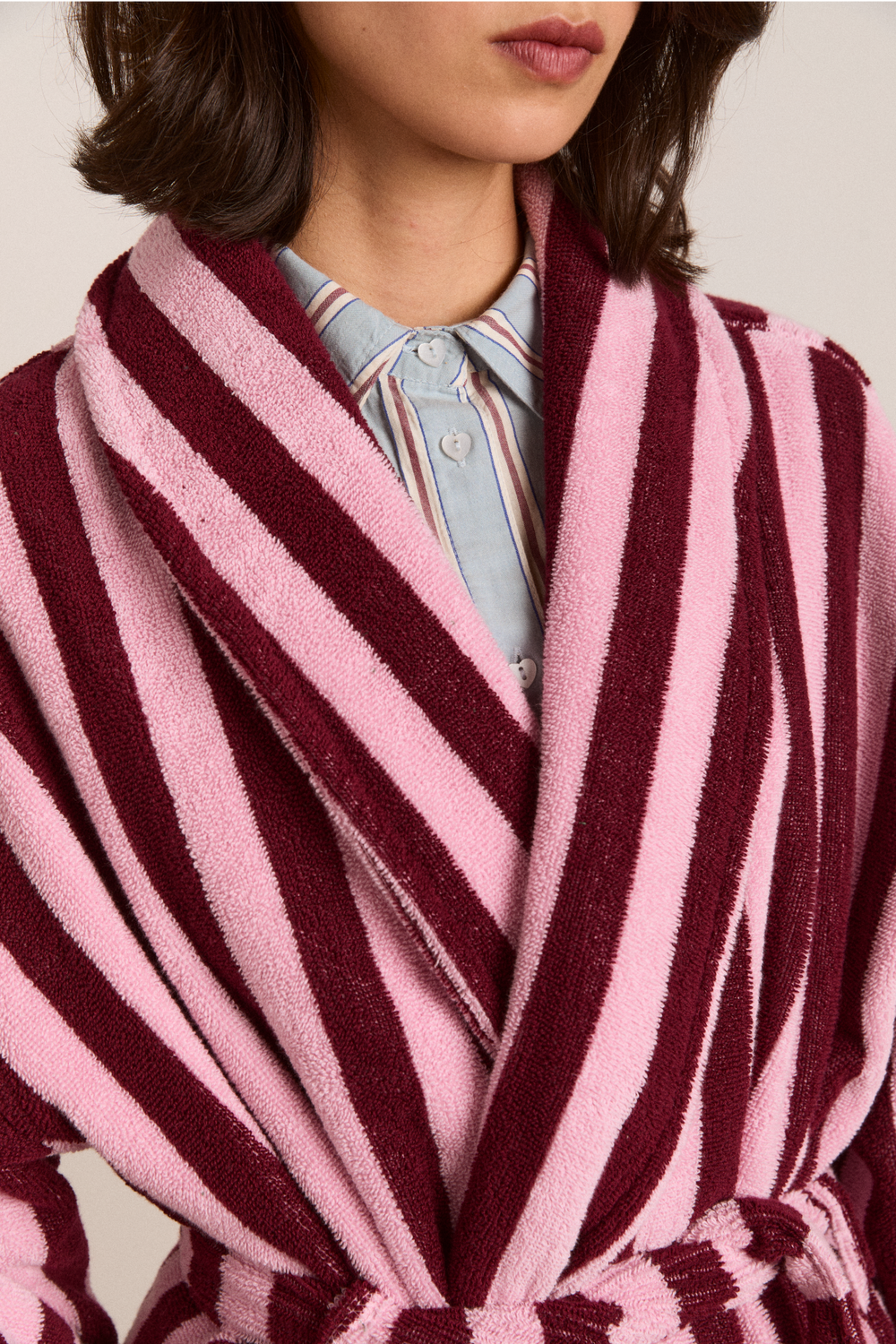 towelling robe - burgundy stripe