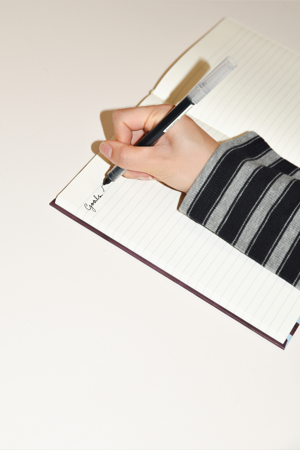 damson madder x papier burgundy & blue painterly stripe notebook