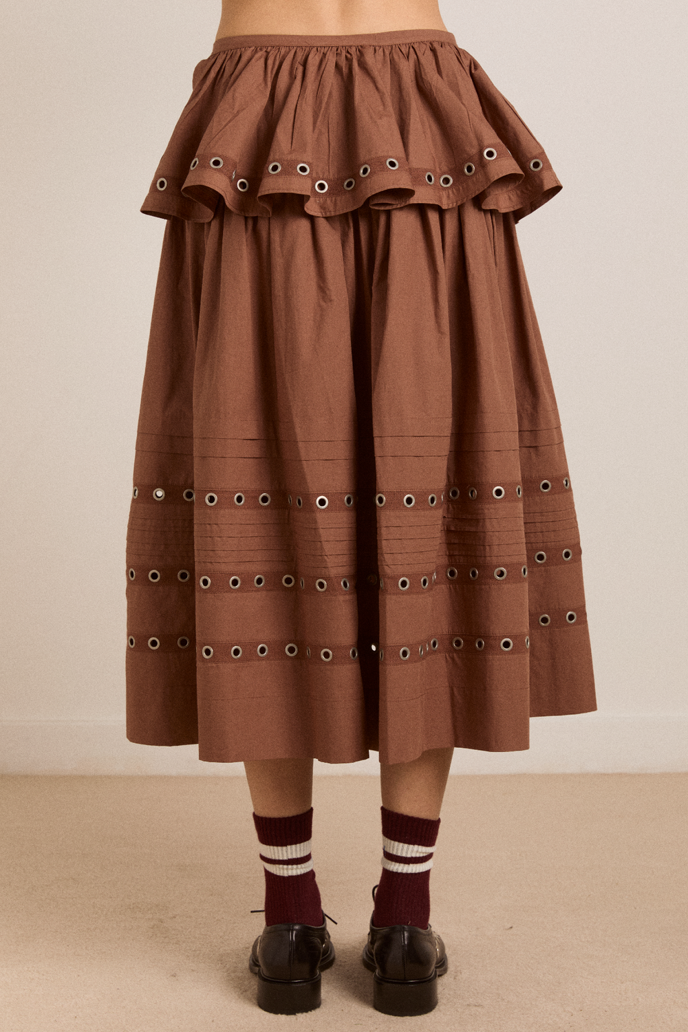 anika eyelet skirt with ruffle belt- tan