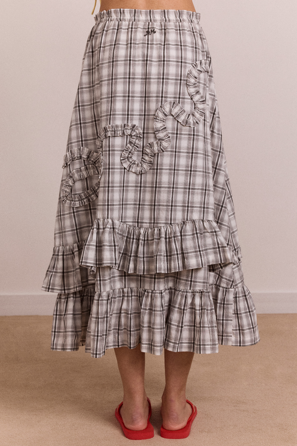 catie ruffle midi skirt - greyscale check