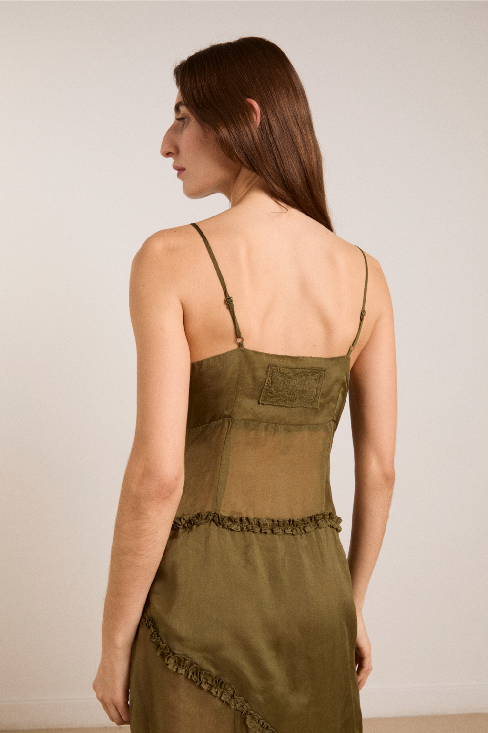 sasha ruffle slip dress with cami - sheer olive