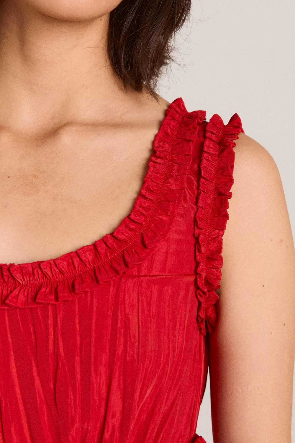everly ruffle blouse red tafetta