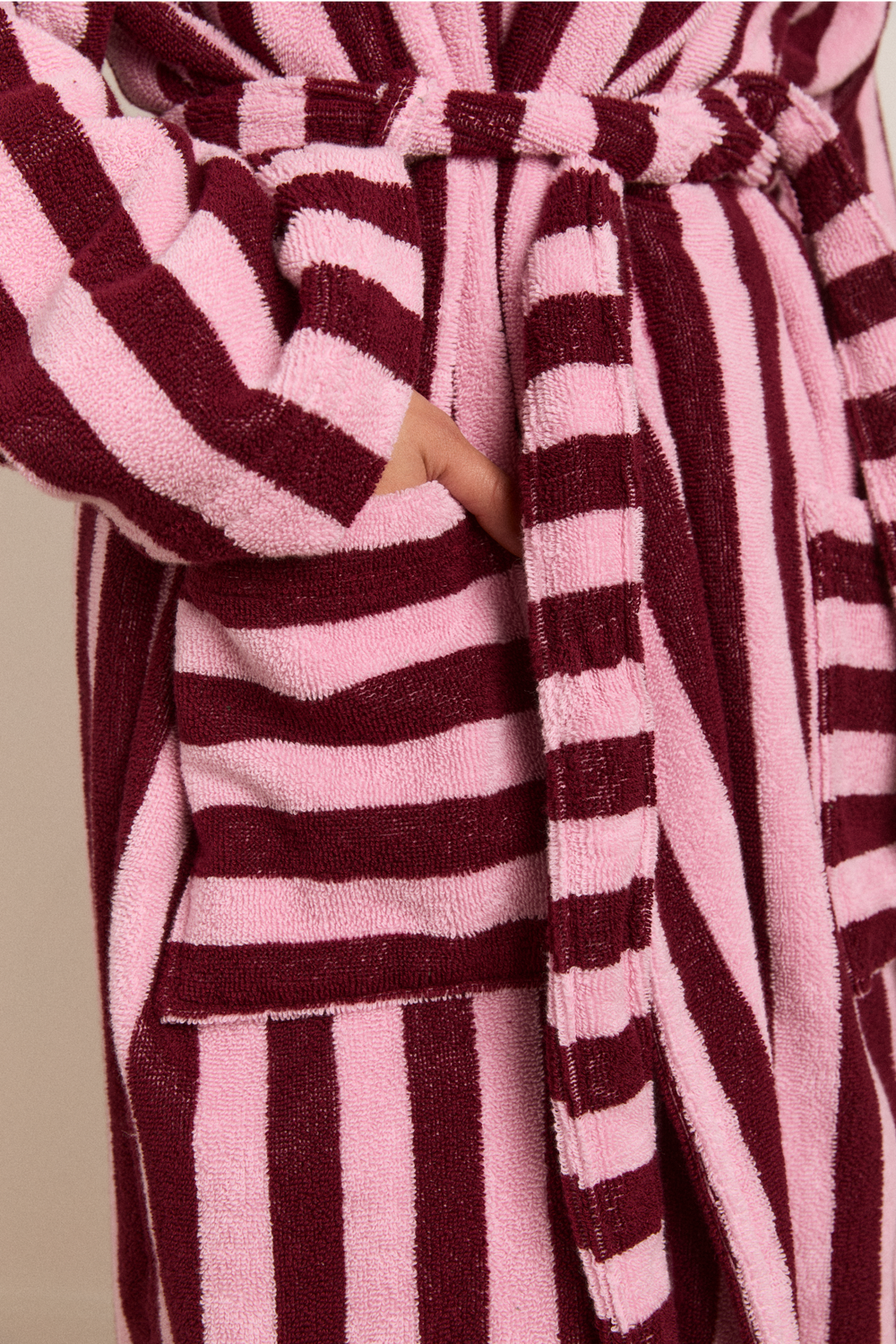 towelling robe - burgundy stripe