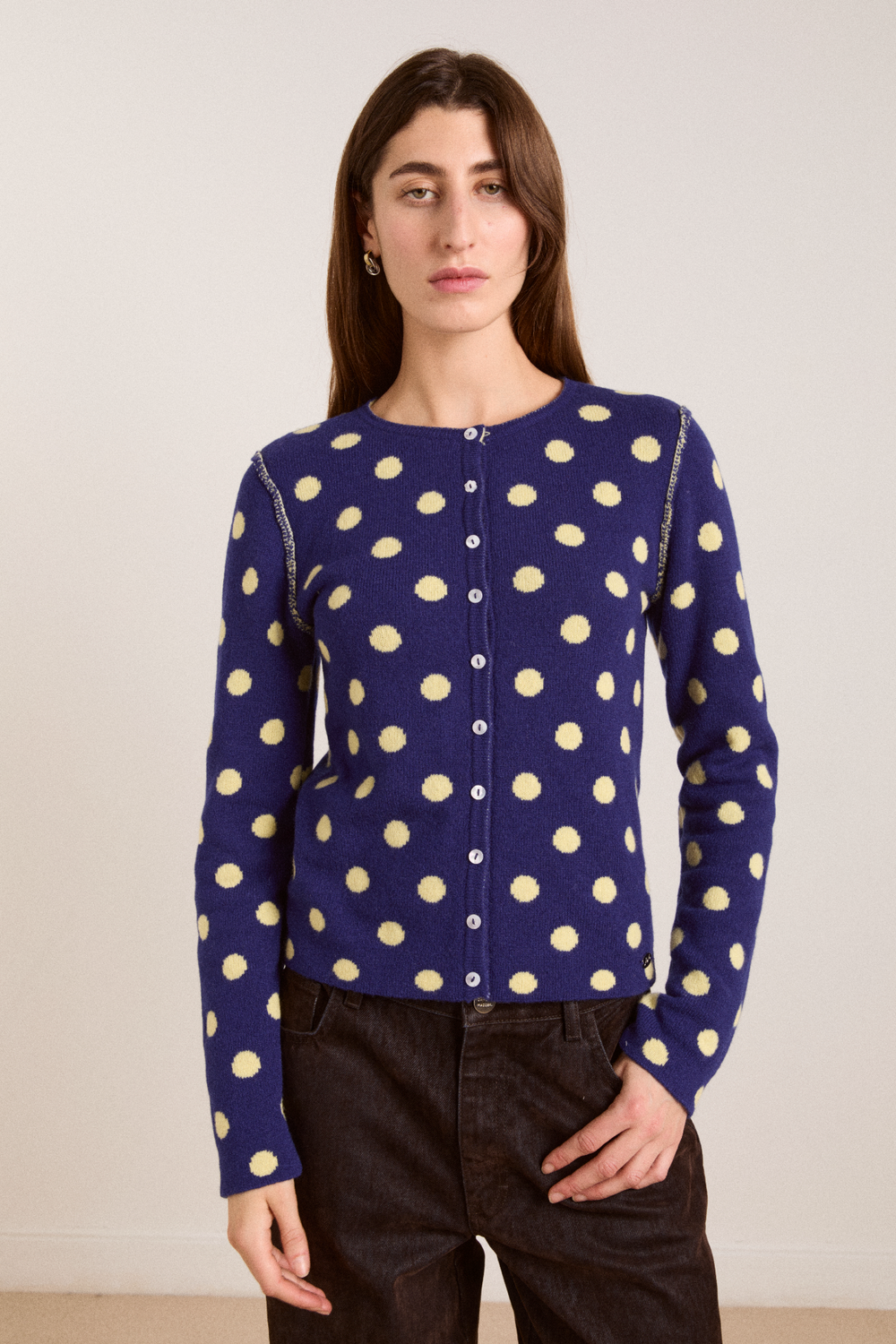 tabitha reversible merino wool cardigan -navy/butter