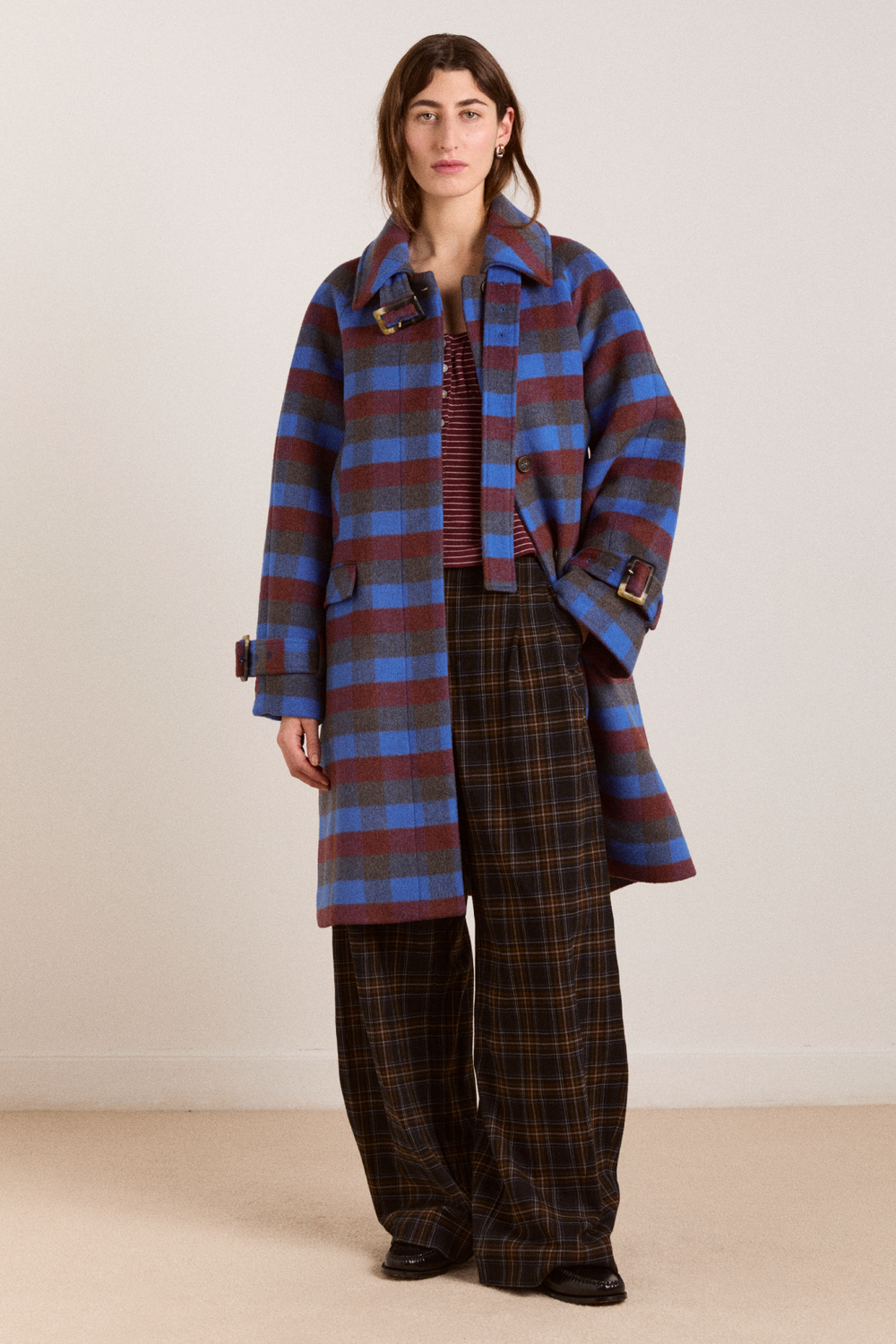 vivi wool coat - blue/brick