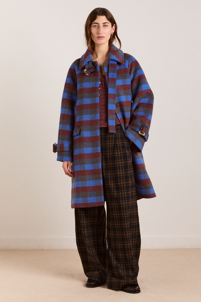 vivi wool coat - blue/brick