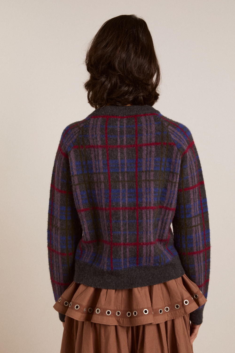 minah merino wool cardigan - brushed check