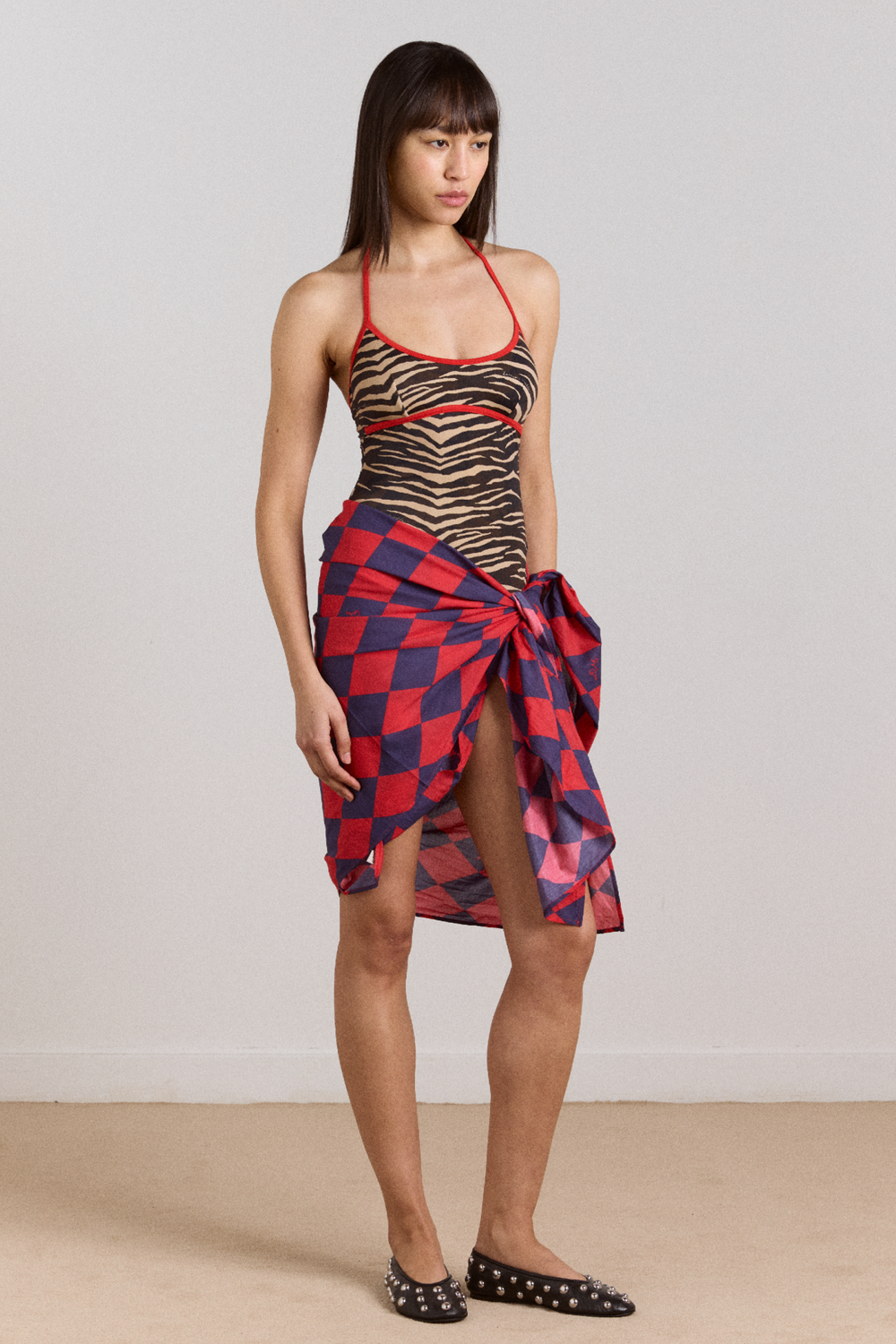 della halterneck swimsuit - tiger print