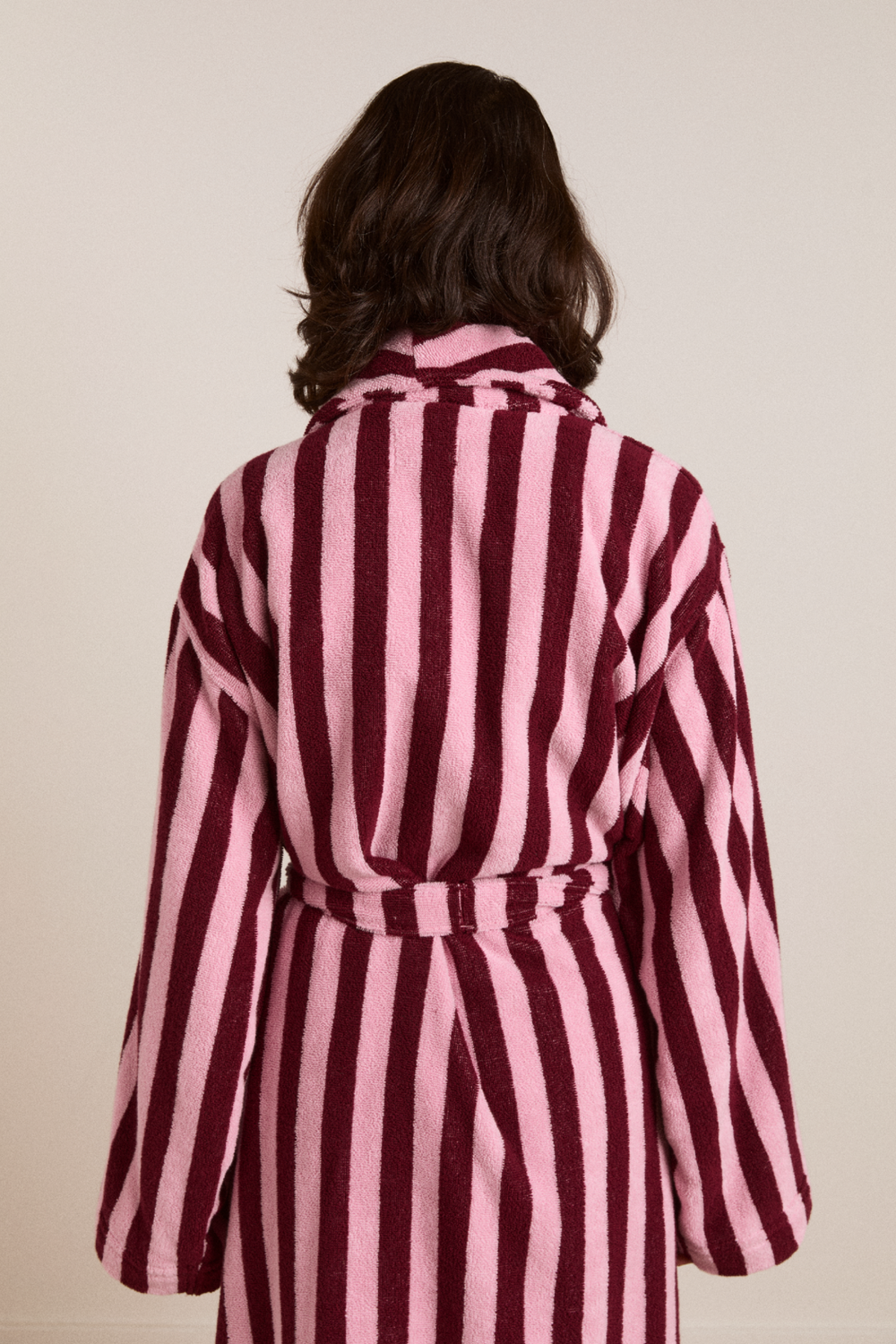 towelling robe - burgundy stripe