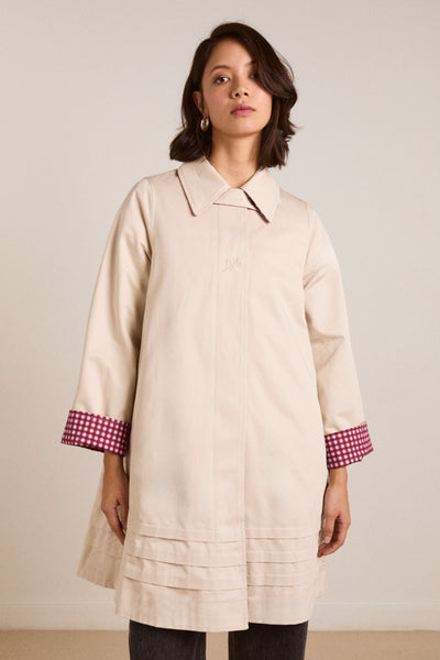 mercedes bow reversible trench - gingham & ecru