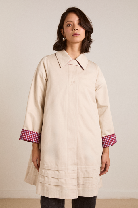 Mercedes Bow Reversible Trench Gingham &amp Ecru