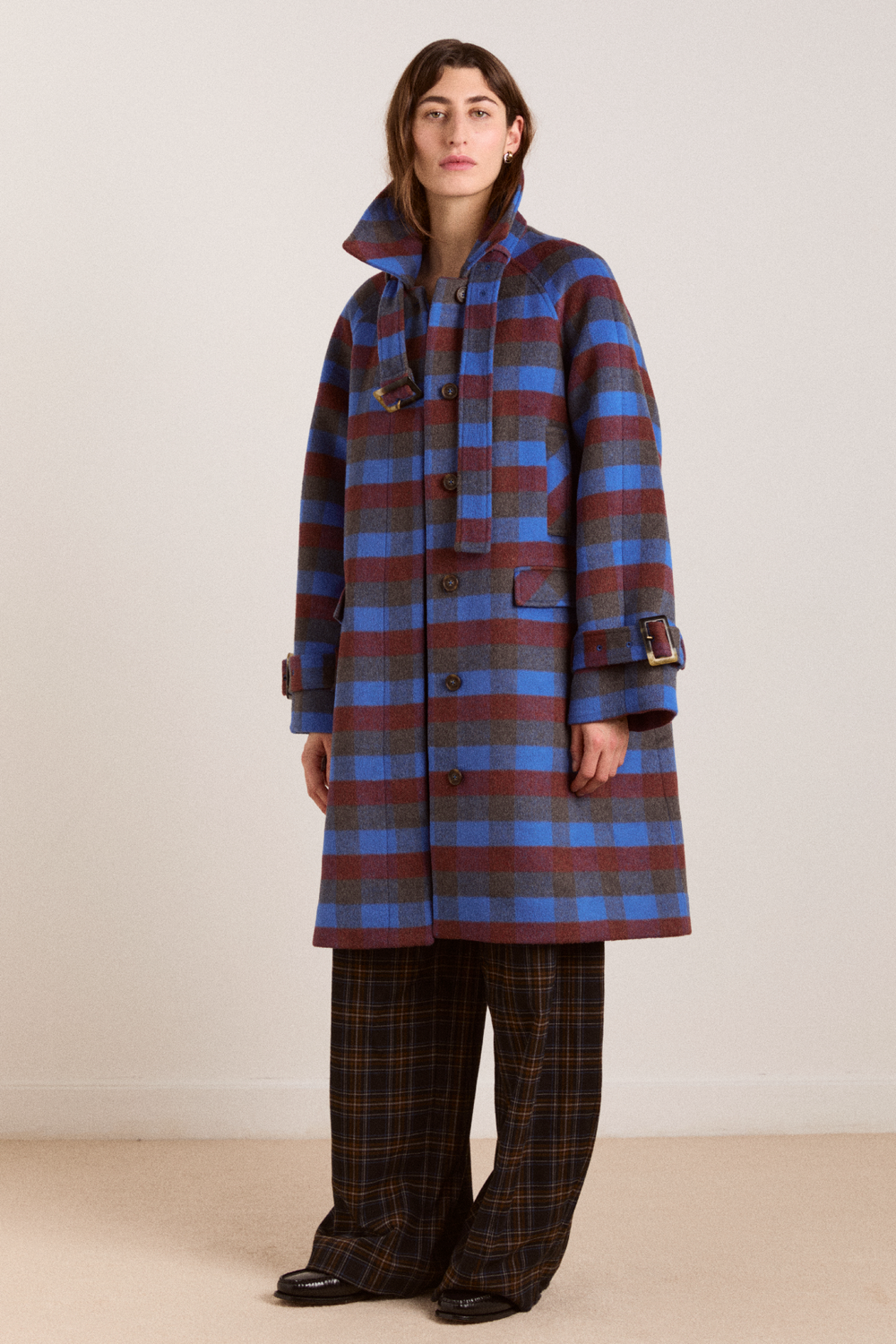 vivi wool coat - blue/brick