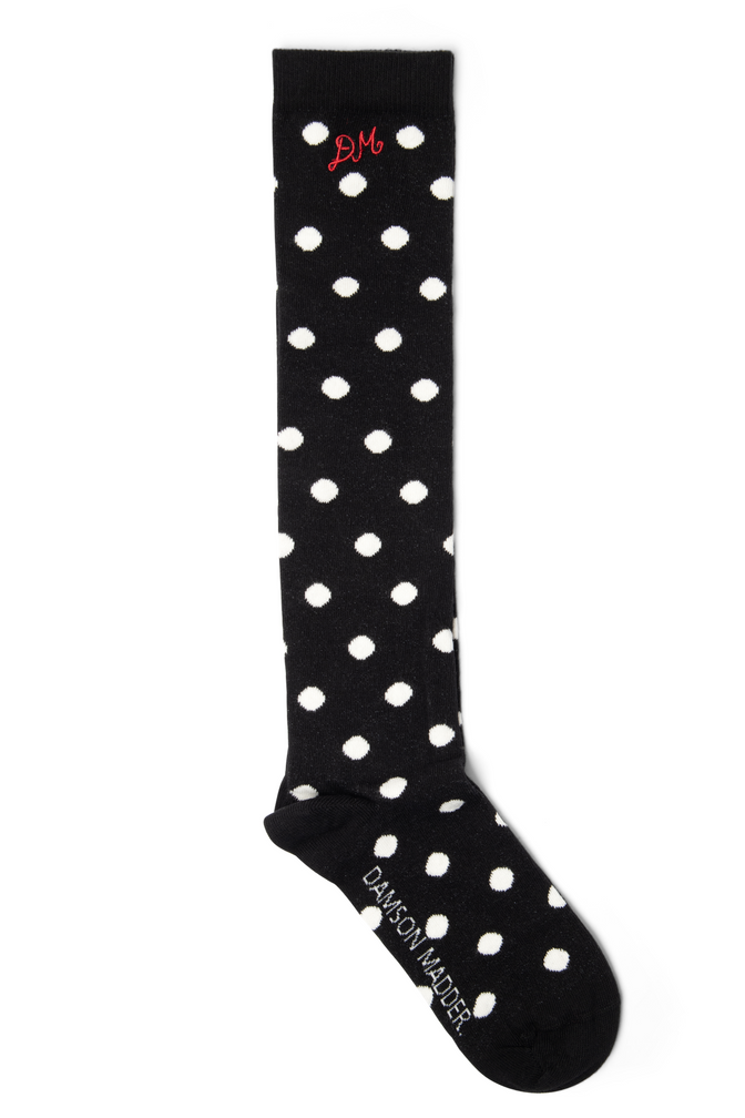 knee high poka dot socks - black & cream
