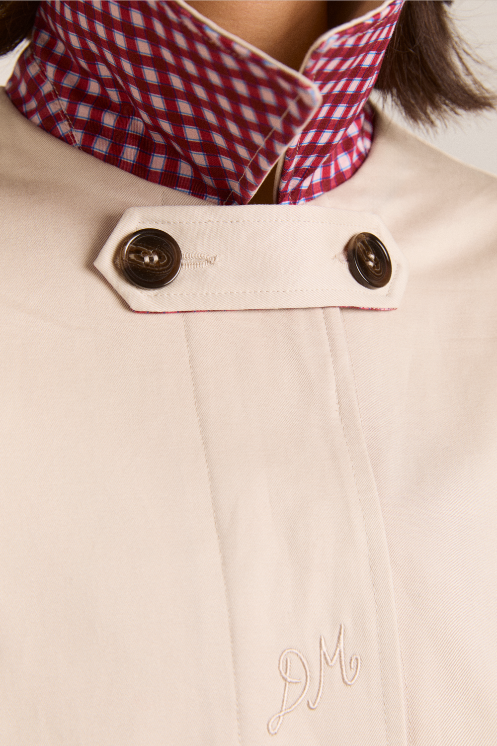 mercedes bow reversible trench - gingham & ecru