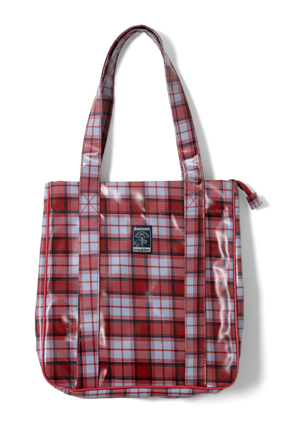Coated market bag in blue fog multi check