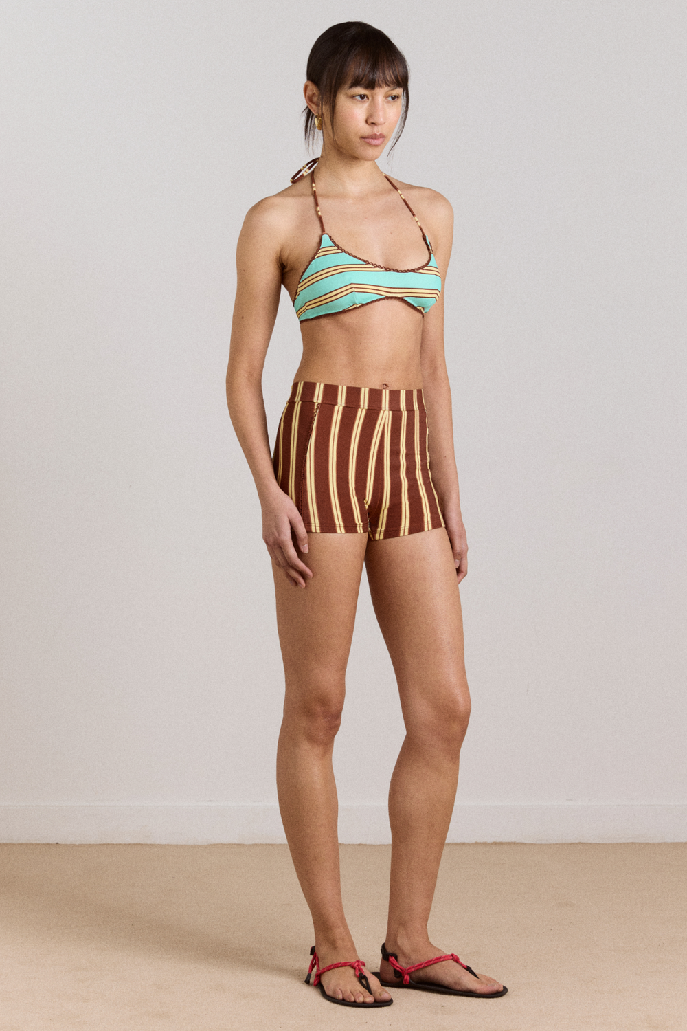 trudi reversible bikini top - mint or choc stripe