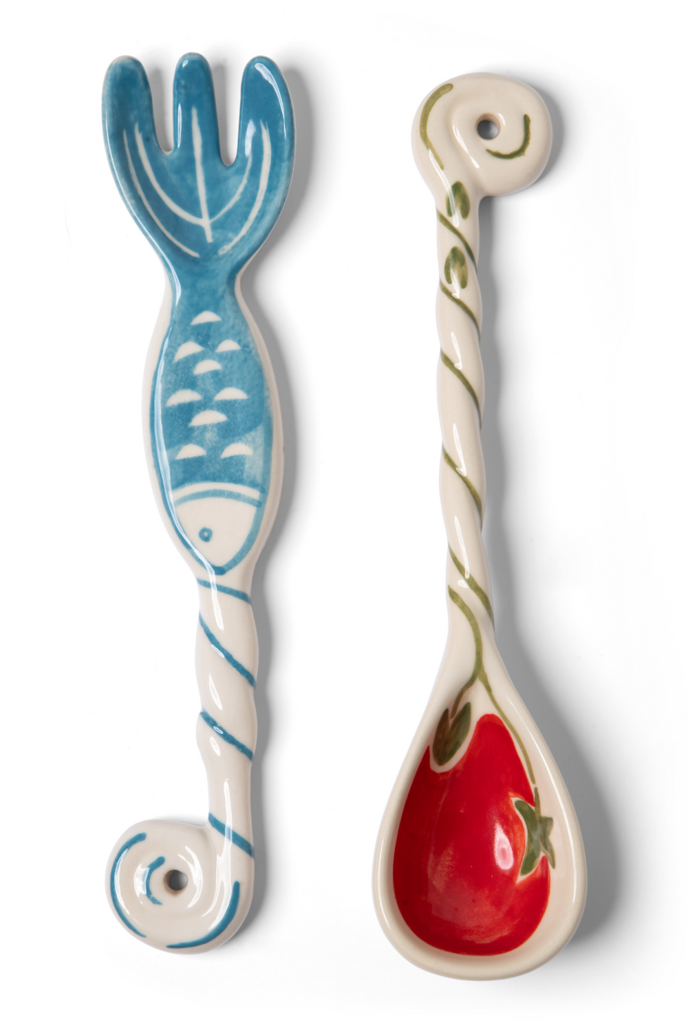 hand painted ceramic salad servers