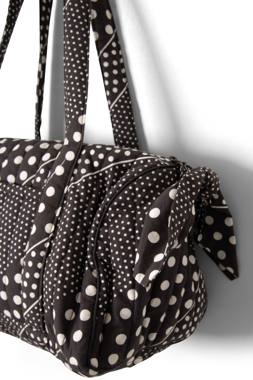 quilted weekender bag - washed black spot stripe print