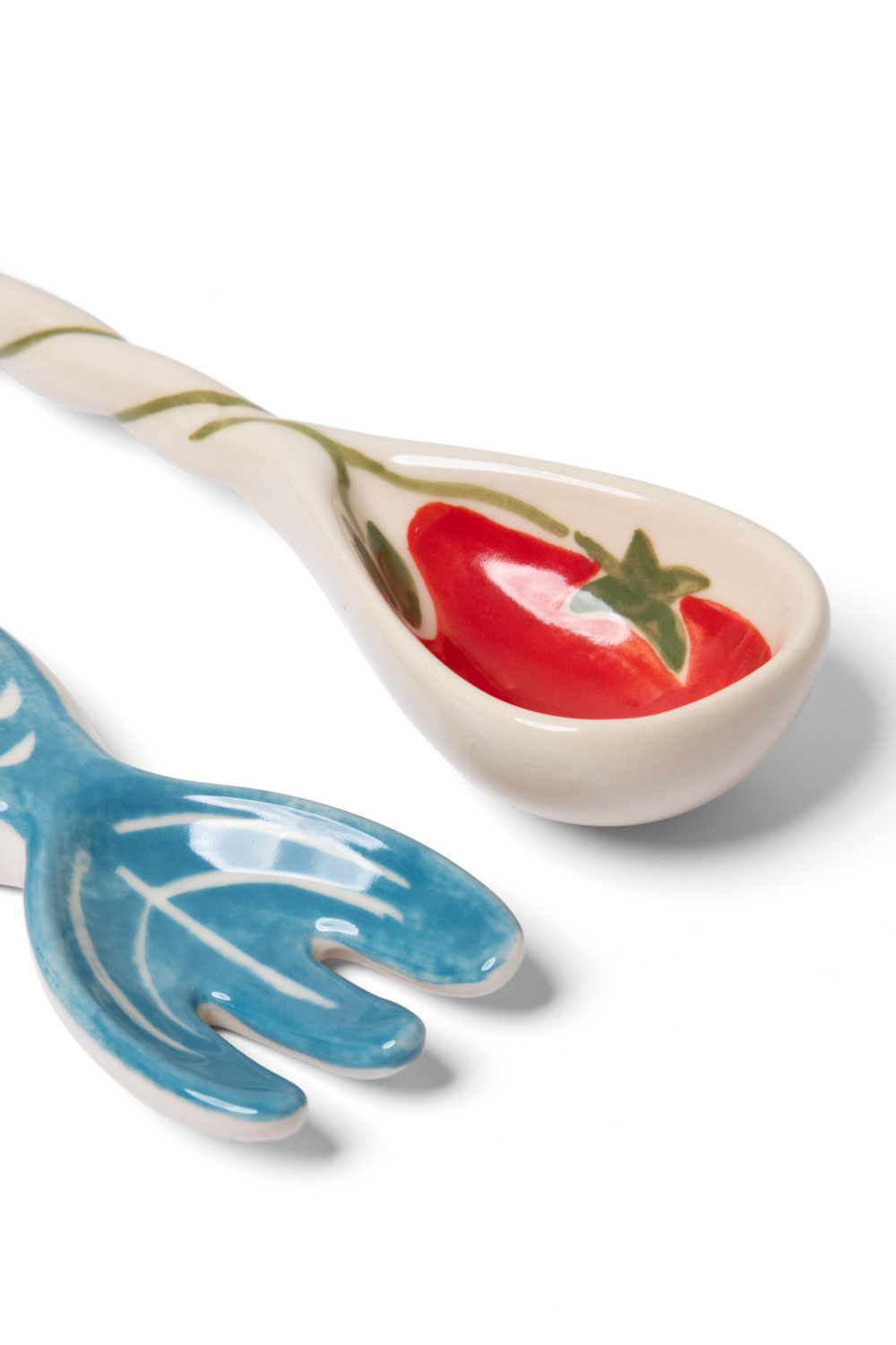 hand painted ceramic salad servers