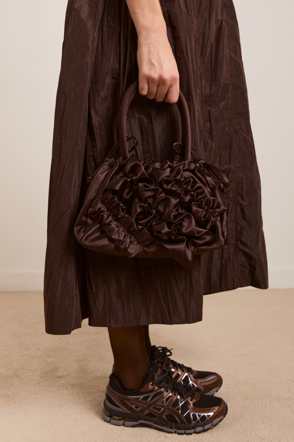 elina midi dress - choc taffeta