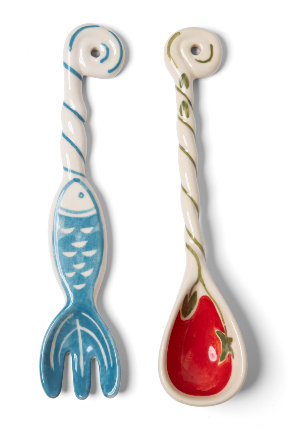 hand painted ceramic salad servers