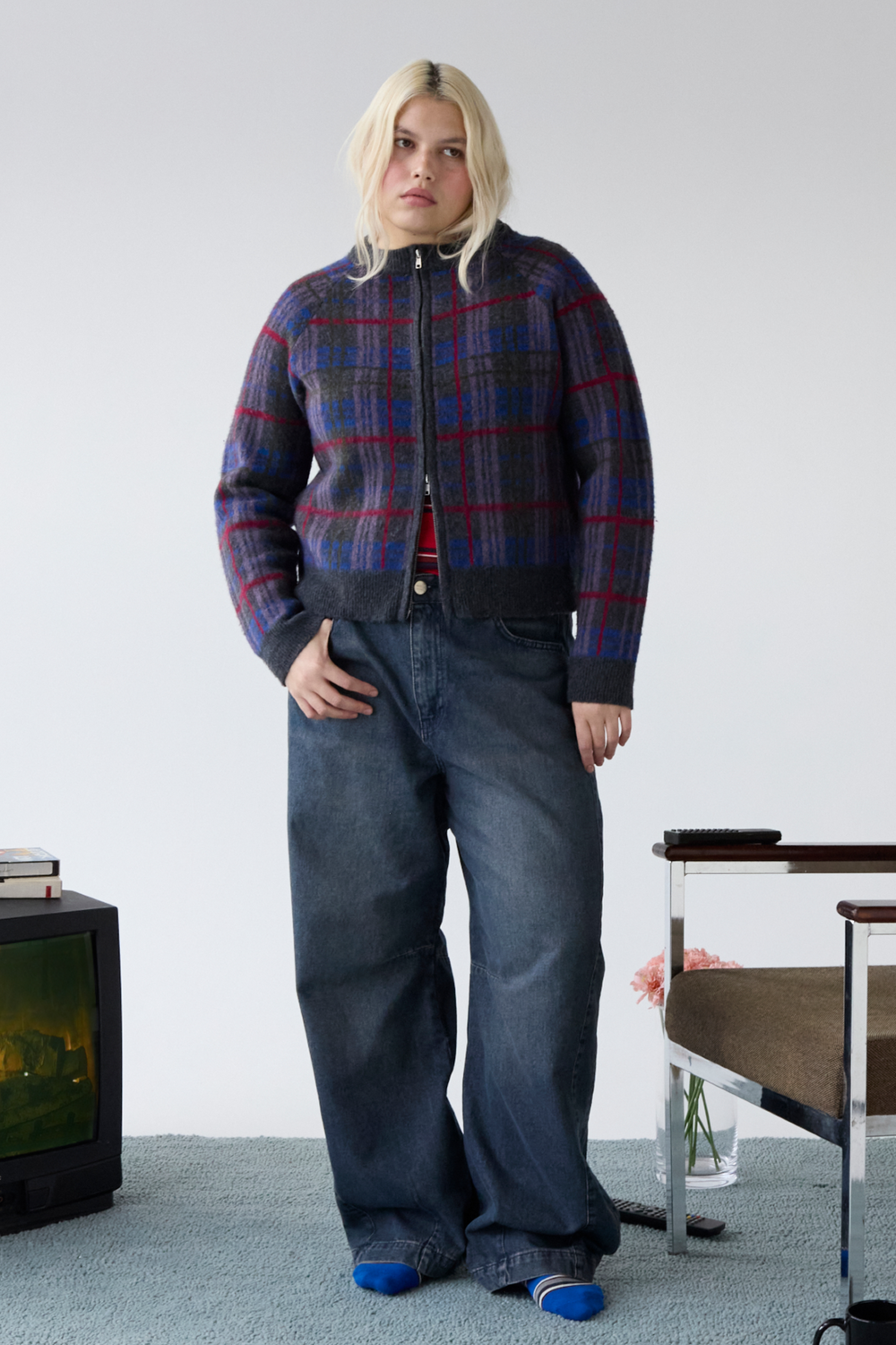 minah merino wool cardigan - brushed check