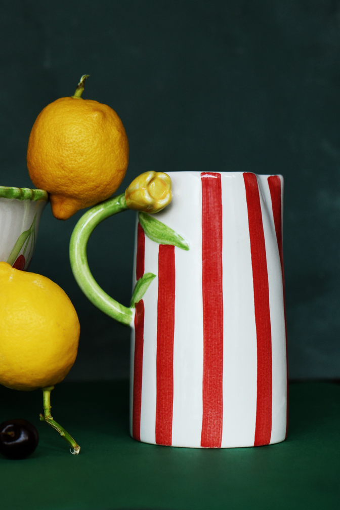 hand painted tulip jug - bold red stripe
