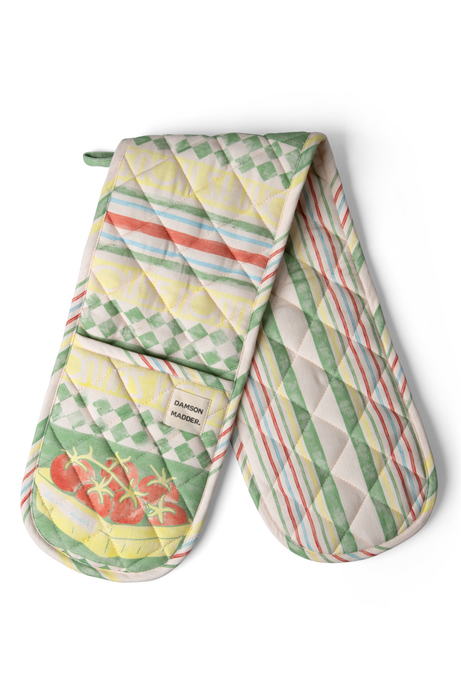 novelty check/ stripe double oven glove