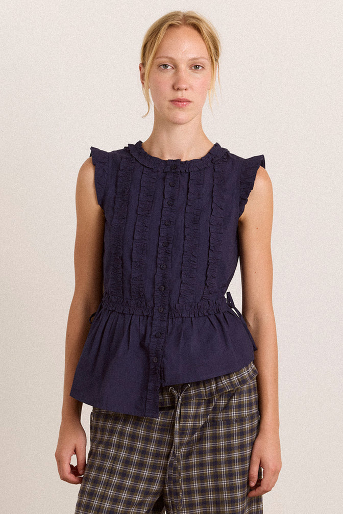 Leighton Ruffle Blouse - Navy