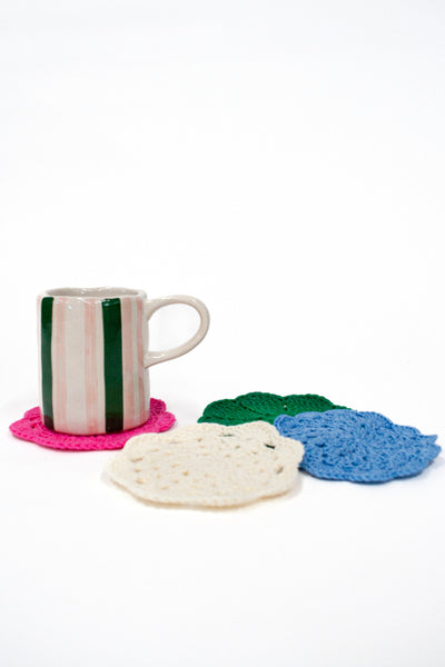 crochet multi coloured coasters - set of 4