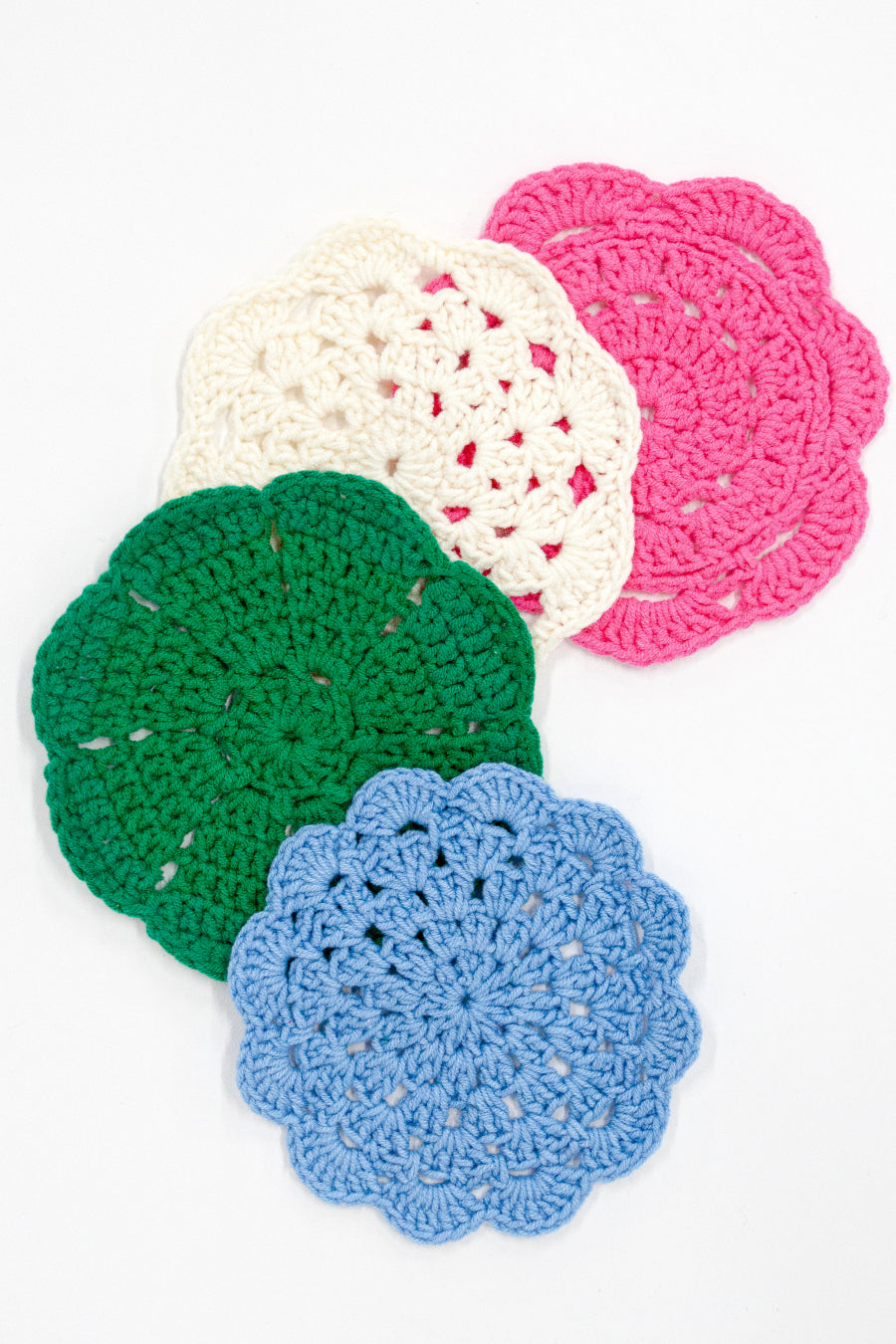 crochet multi coloured coasters - set of 4