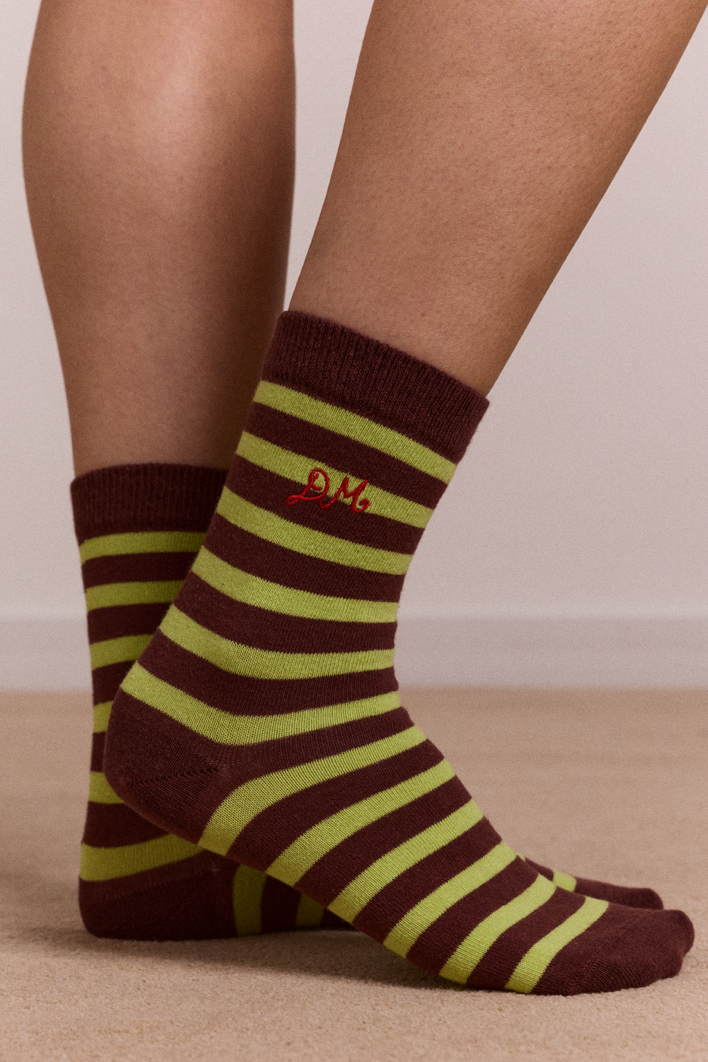 calf length 2 pack socks - choc & avocado