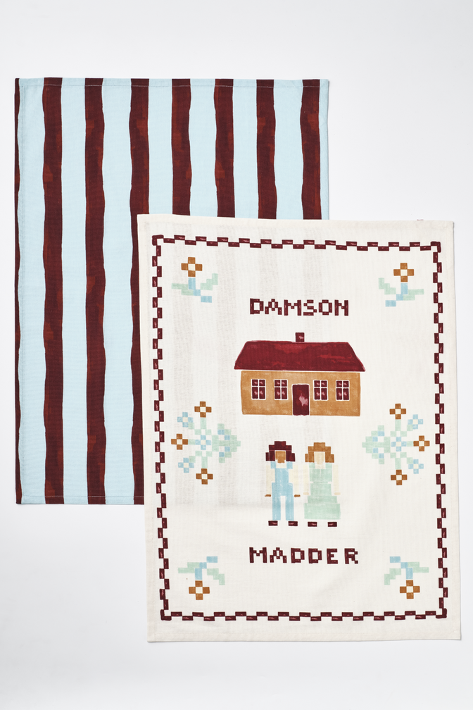set of 2 tea towels - house/stripe