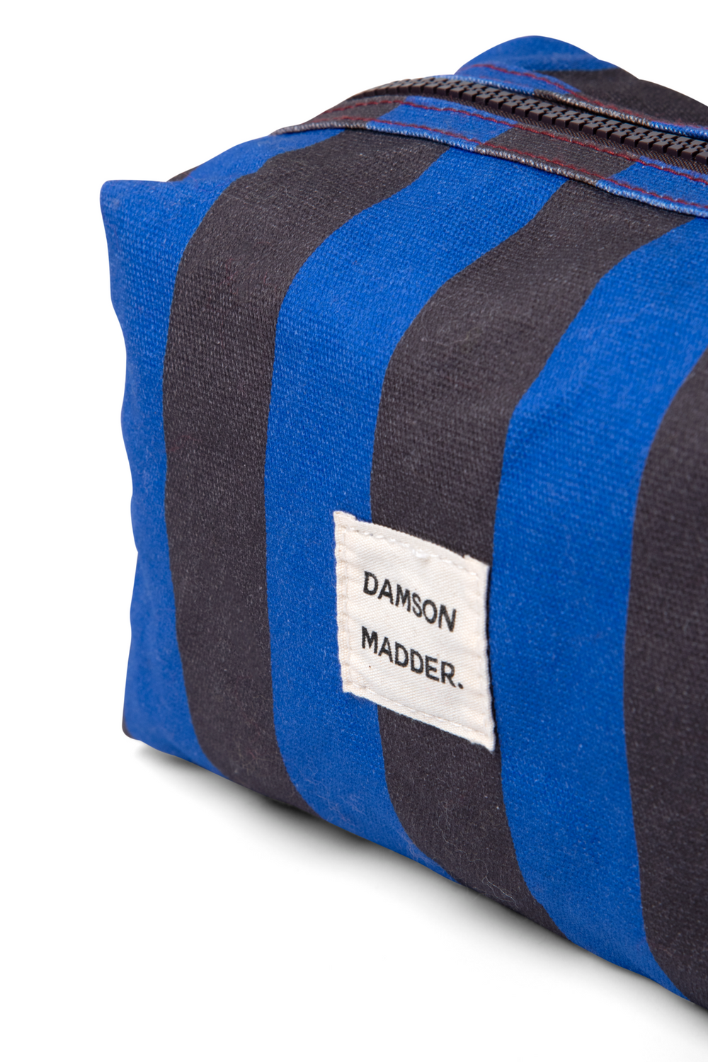 canvas make up bag- blue/grey stripe